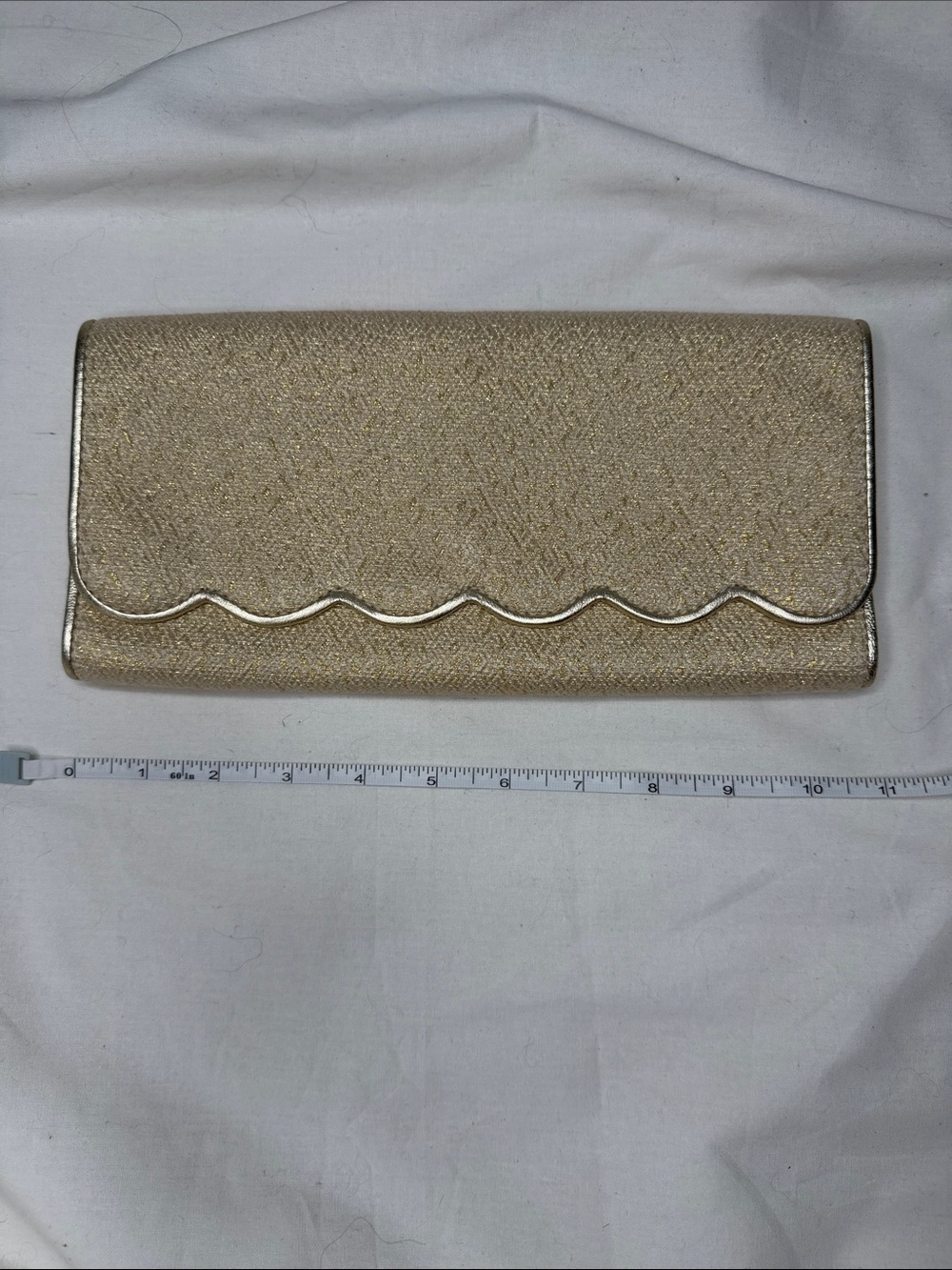 Vineyard Vines Metallic Gold Silk Leather Clutch Bag